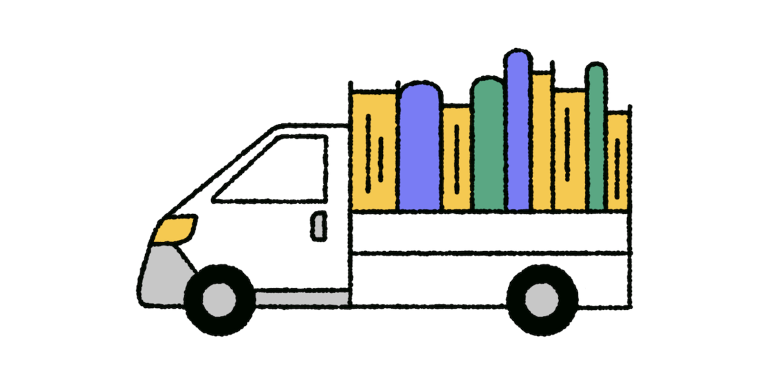 Bestelwagen gevuld met boeken (illustratie).