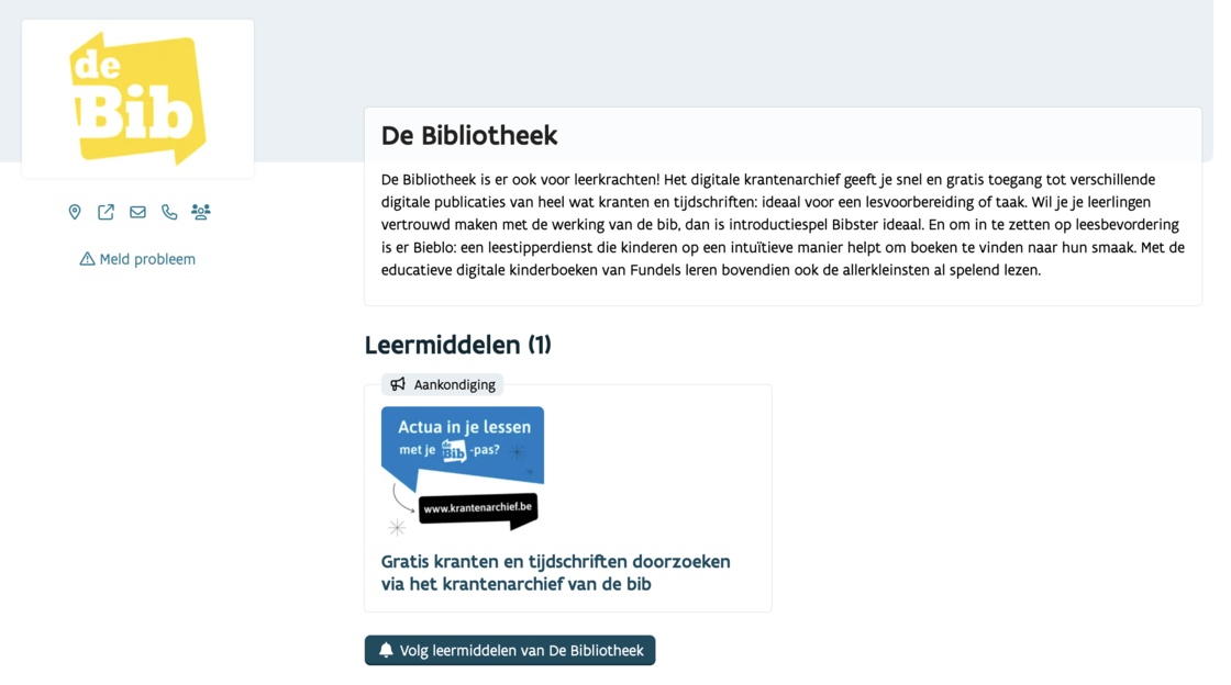Screenshot van De Bibliotheek op KlasCement