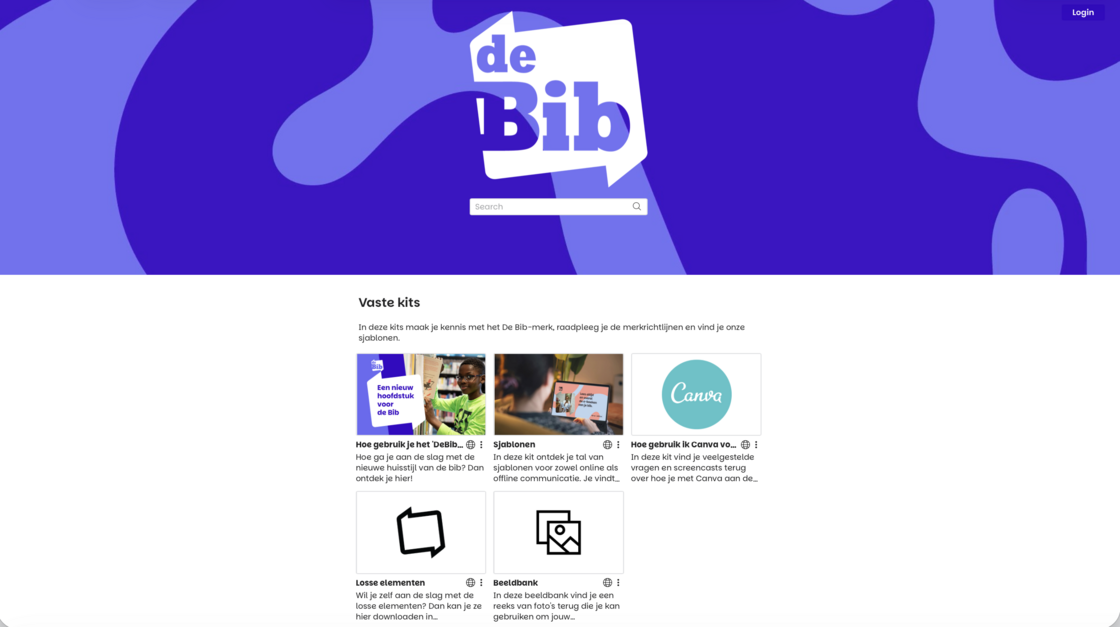 Screenshot van de homepagina van het online merkplatform voor bibliotheken