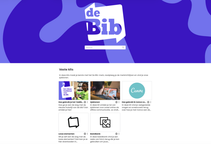 Screenshot van de homepagina van het online merkplatform voor bibliotheken