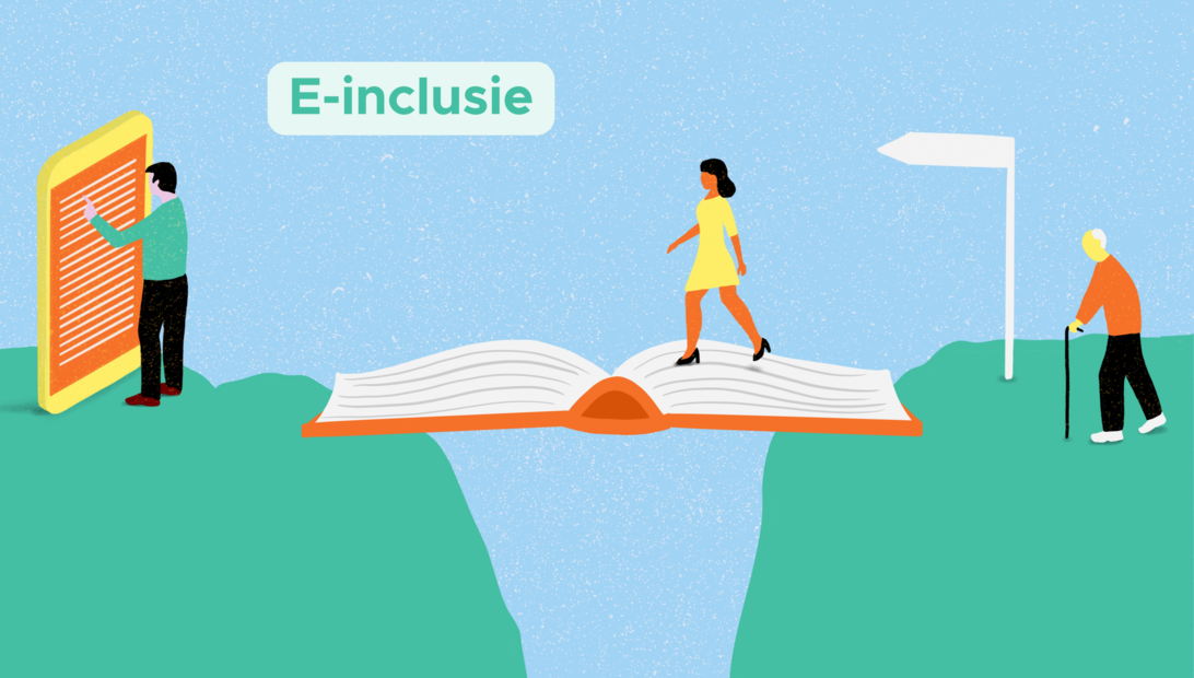Illustratie van een boek die een brug maakt tussen verschillende personen en diensten