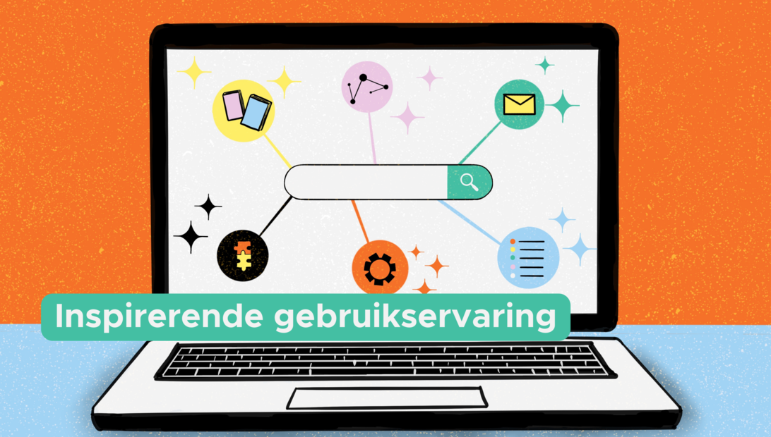 Illustratie van een laptop met een zoekbalk